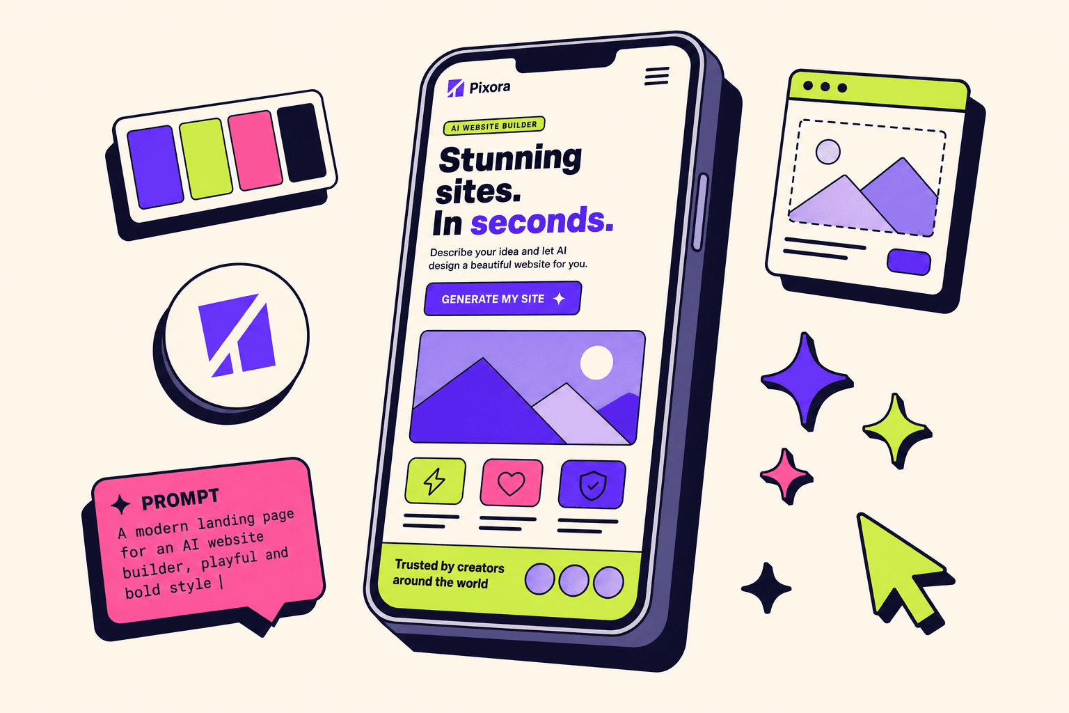 Phone showing a site generated by landing.app AI